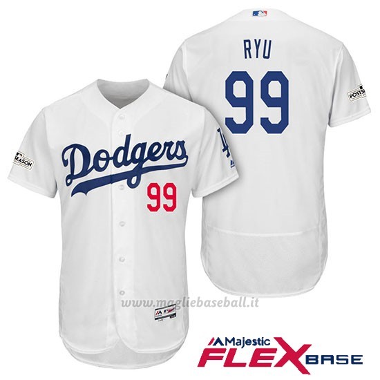 Maglia Baseball Uomo Los Angeles Dodgers 2017 Postseason Hyun Jin Ryu Bianco Flex Base